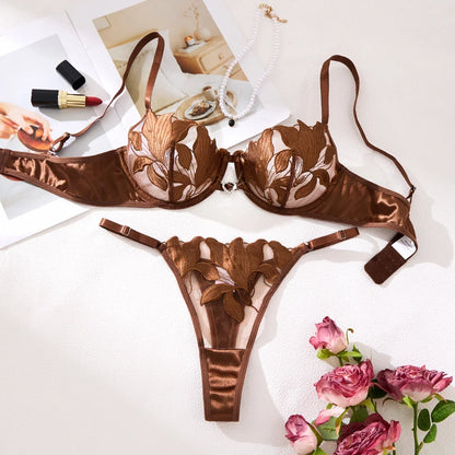 Embroidered Print Pajama Set Women, Sexy Bra