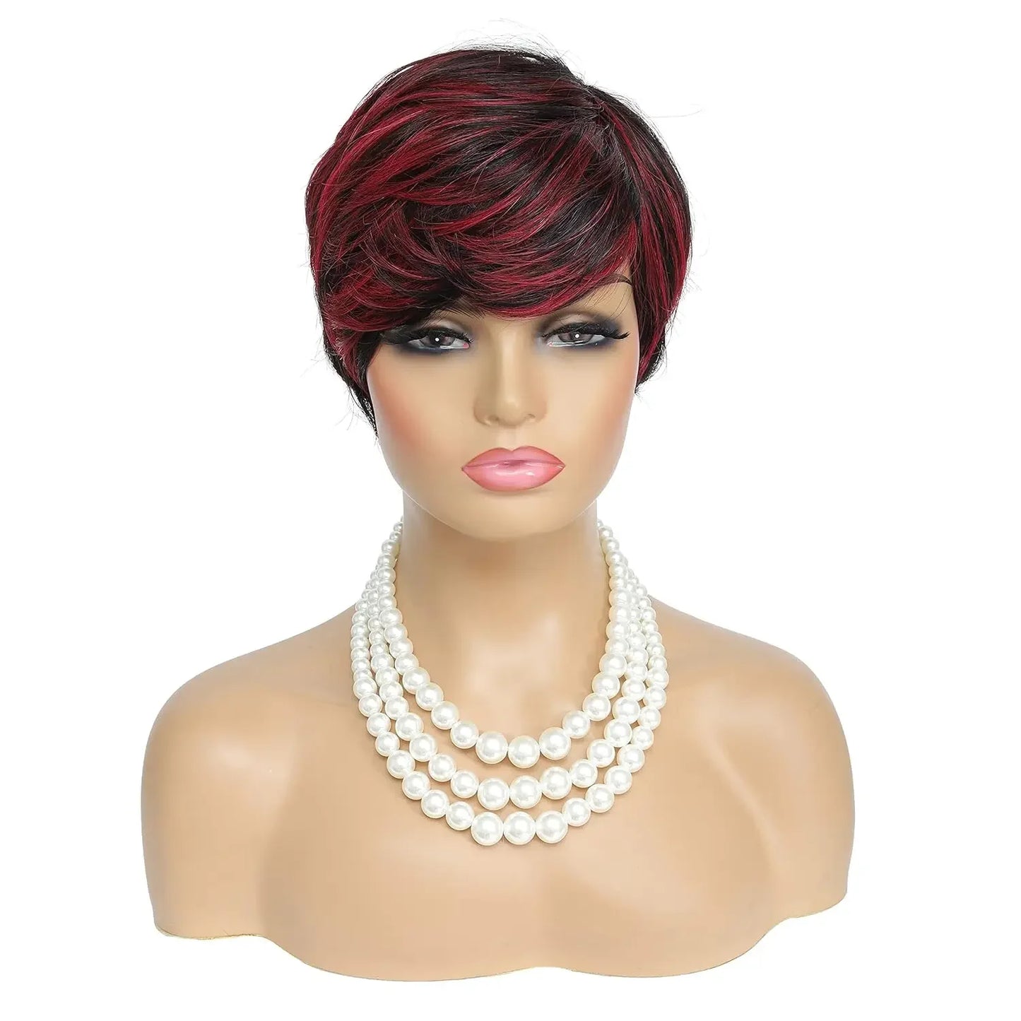 Cut Wig for Black Women Short Cut Wig Black Mixed With Red Curly Wigs Natural Black Mixed Red Pixie Cut Wig Synthetic Shor