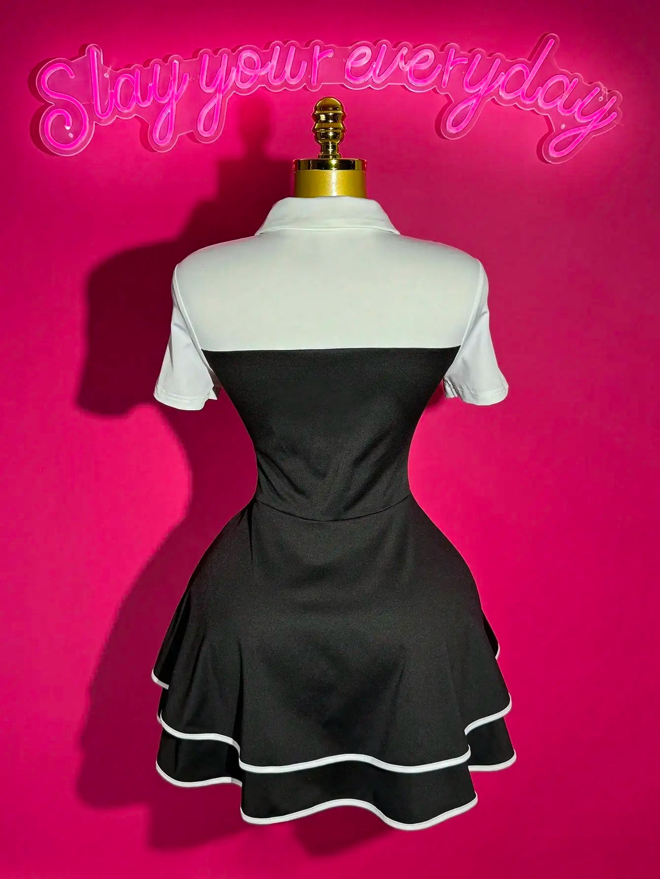 Block Mini Dress with Ruffle Hem, A-Line Fit for Casual Date Party