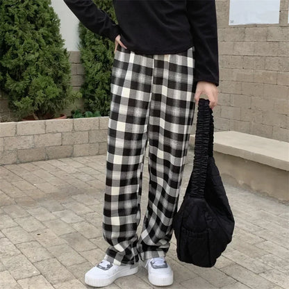 Fashion Warm Plush Pants Cashmere Thick Plaid Ladies Winter Casual