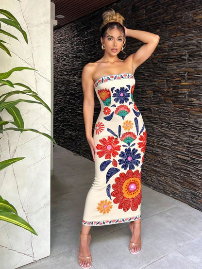 Bohemian Floral Print Maxi Beach Casual Dress