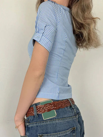 Women s Casual Floral Print Blouse Short Sleeve V-Neck Button Down