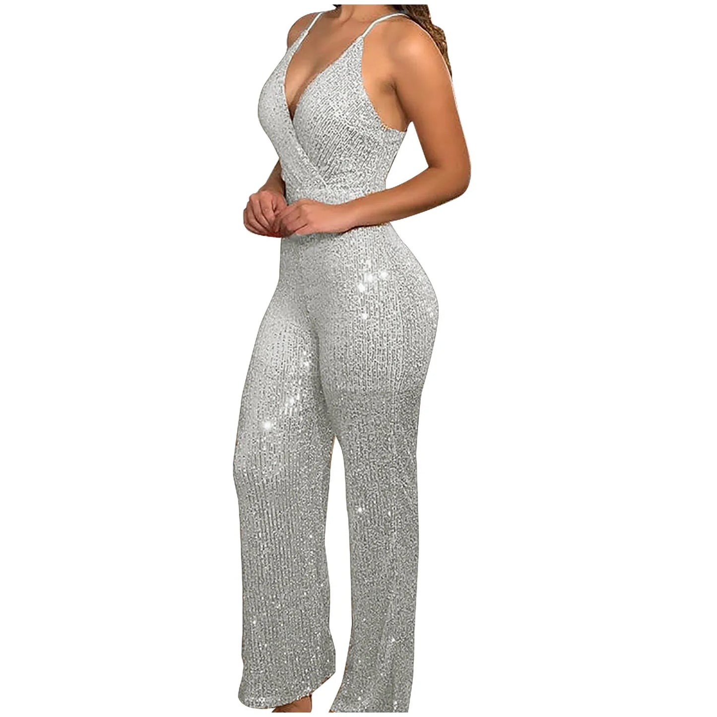 Women One-Piece Sleeveless Deep V-Neck Jumpsuit
