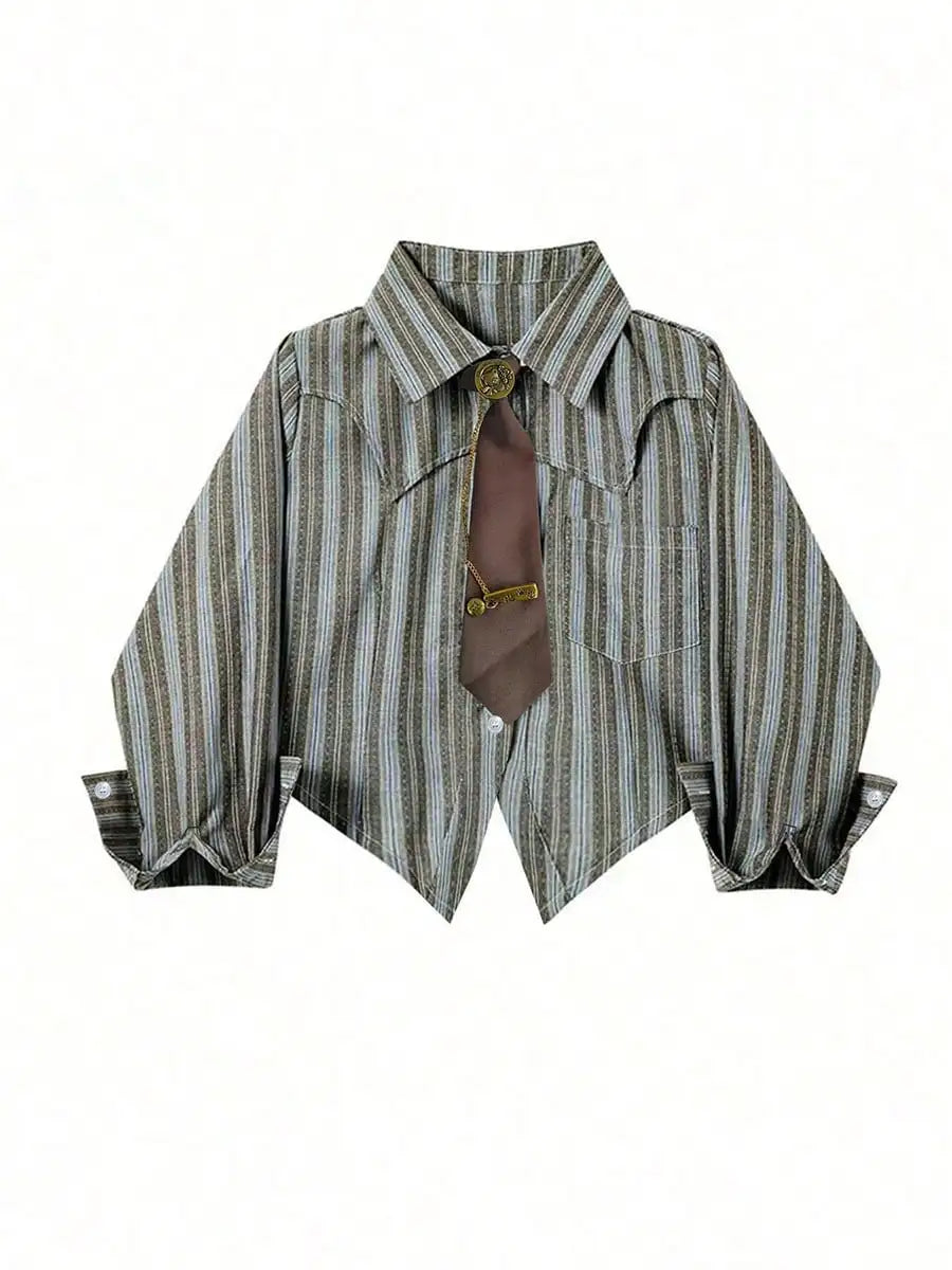 Women's Striped/White/Black Asymmetrical Shirt