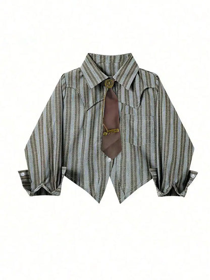 Women's Striped/White/Black Asymmetrical Shirt