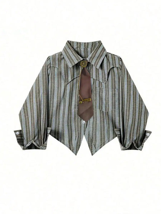 Women's Striped/White/Black Asymmetrical Shirt