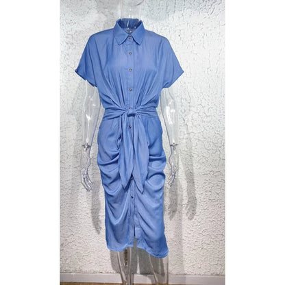 BWQ Denim Dress Women Short Sleeve