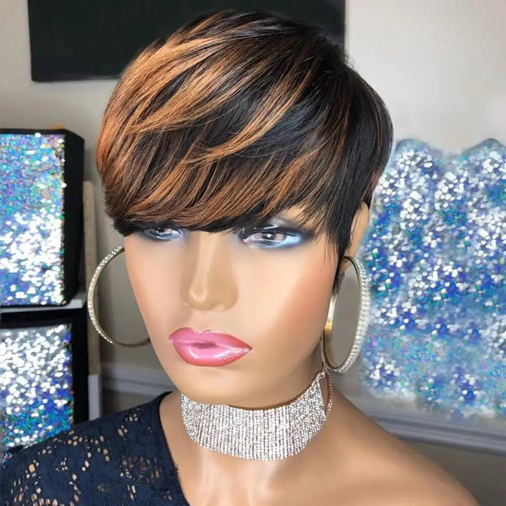 Cut Wig for Black Women Short Cut Wig Black Mixed With Red