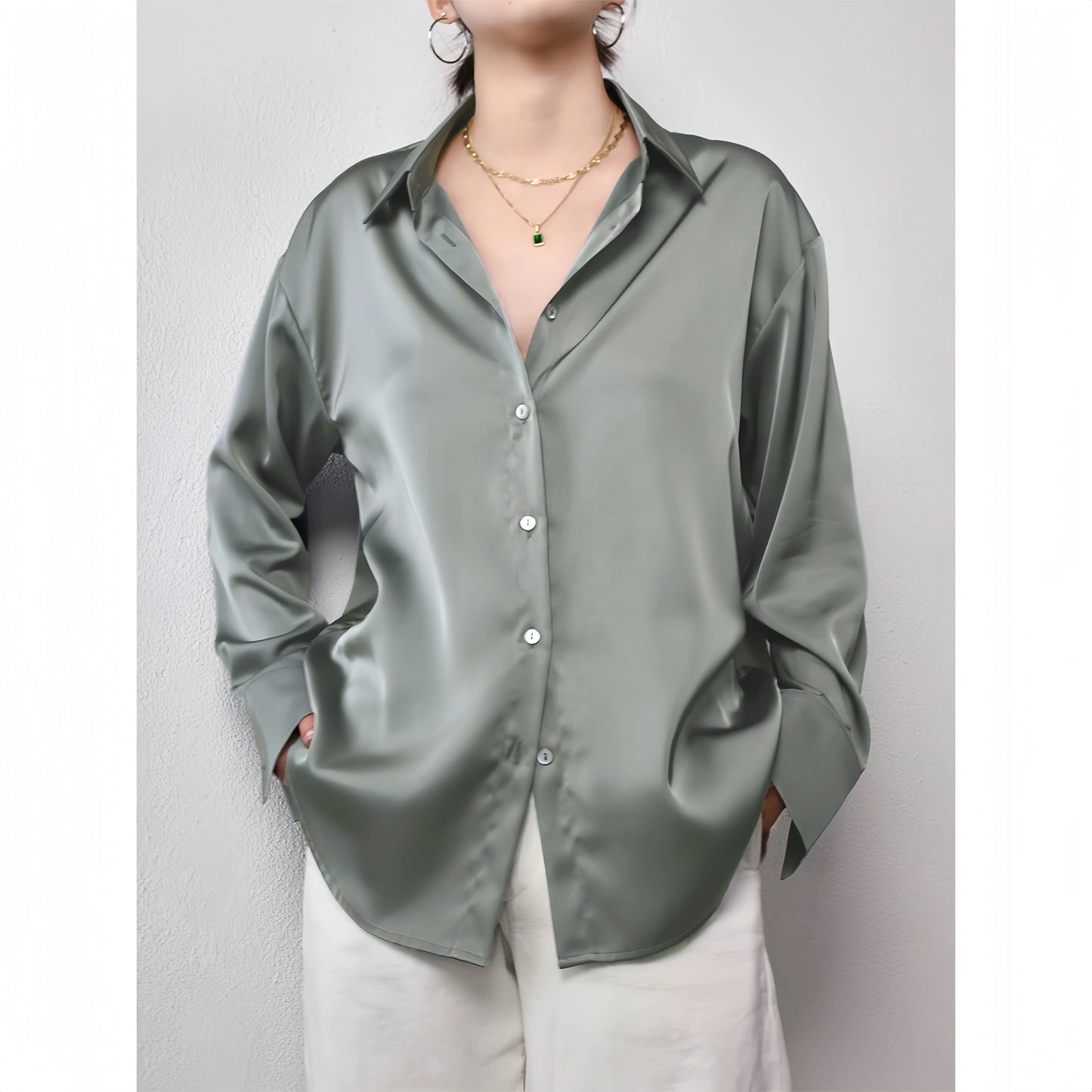 Casual Shirt Elegant Blouses For Women Satin Multicolor