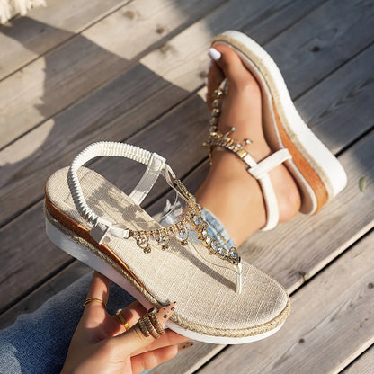 Rhinestone Sandals For Women Fashion Wedge Heel
