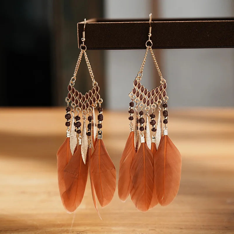 Feather Dangle Earrings For Women Bohemian