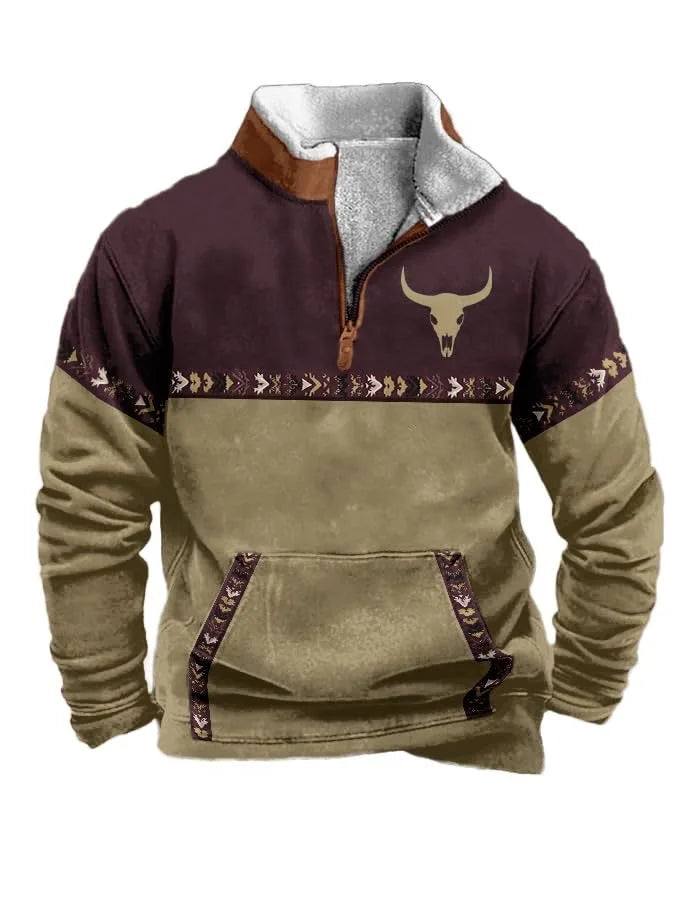 Vintage Western Hoodie  Aztec Cowboy Design