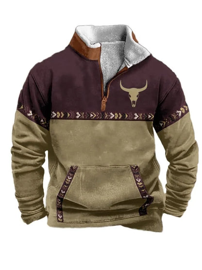 Vintage Western Hoodie  Aztec Cowboy Design