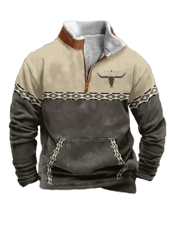 Vintage Western Hoodie  Aztec Cowboy Design