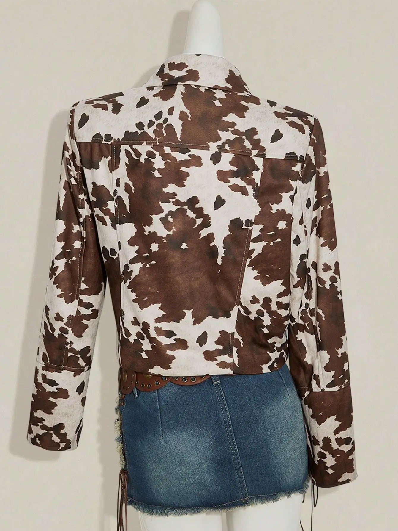 Women's Western Cow Print Zip-Up Jacket