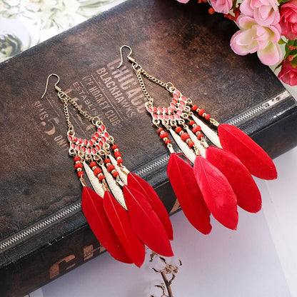 Feather Dangle Earrings For Women Bohemian