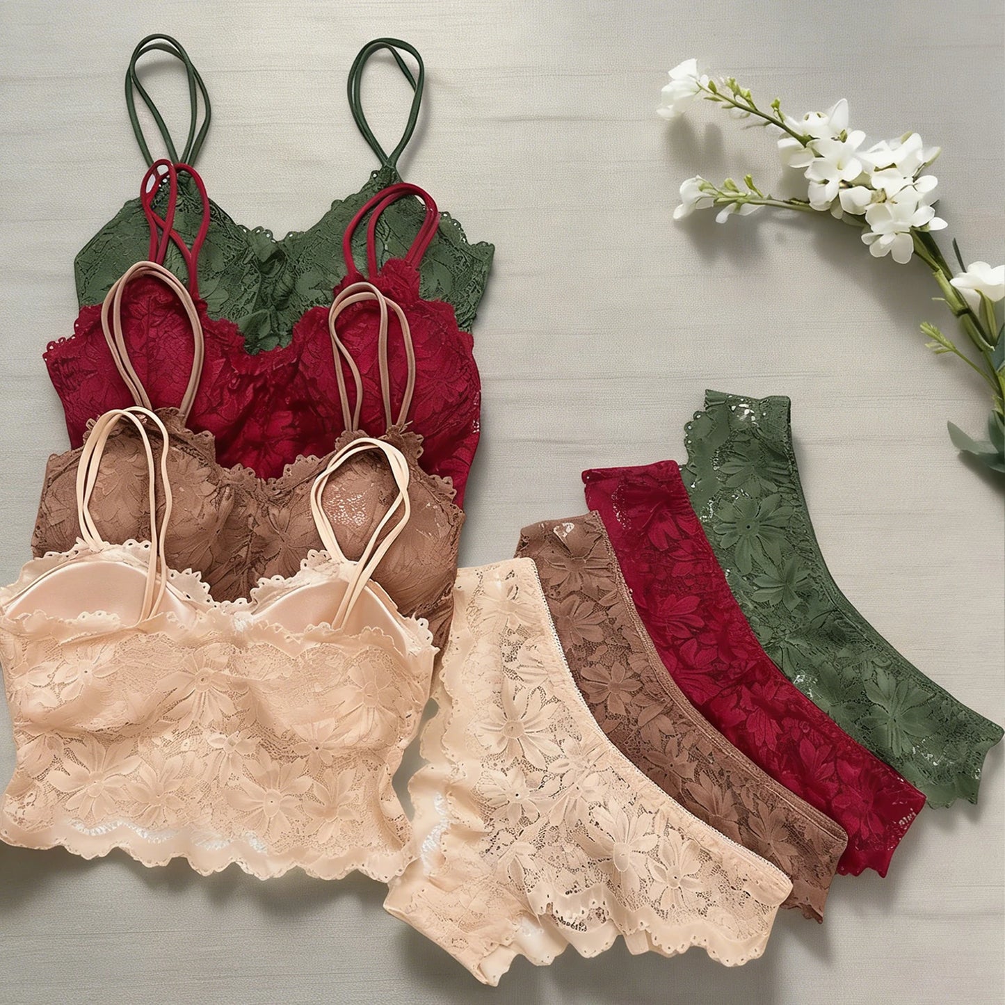 4pcs Woman's Lace Bra Breathable & Comfortable Underwear