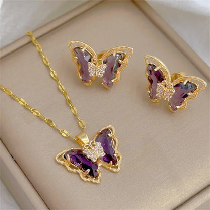 Butterfly Necklace Earrings Set Classic
