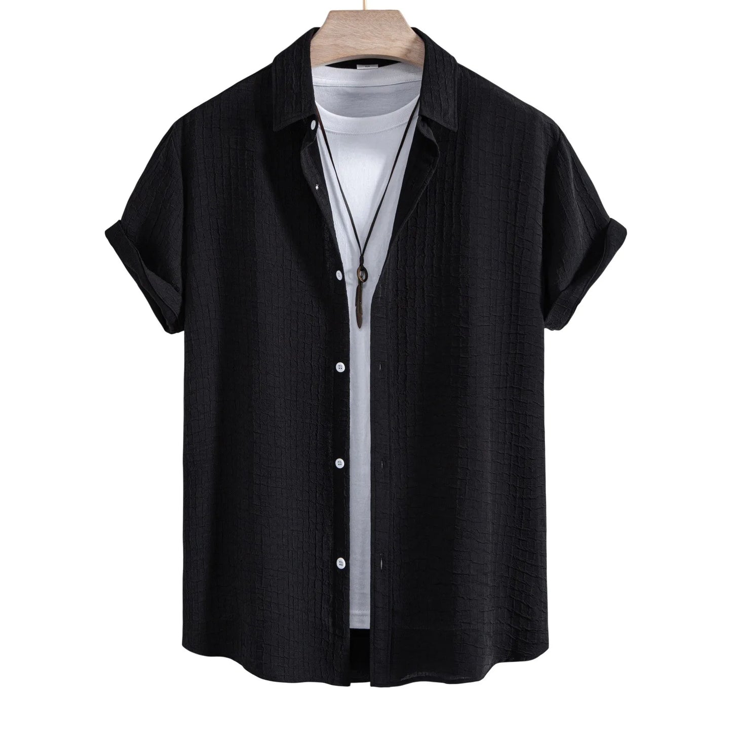 Men Casual Waffle Shirt Suit Two Piece Solid