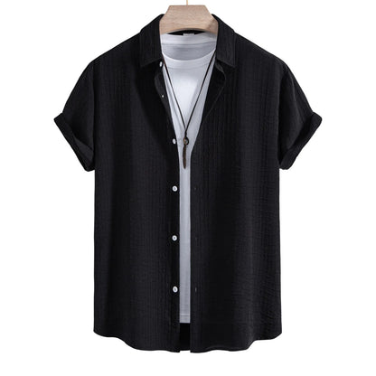 Men Casual Waffle Shirt Suit Two Piece Solid