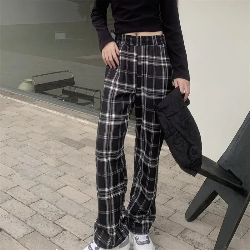 Fashion Warm Plush Pants Cashmere Thick Plaid Ladies Winter Casual