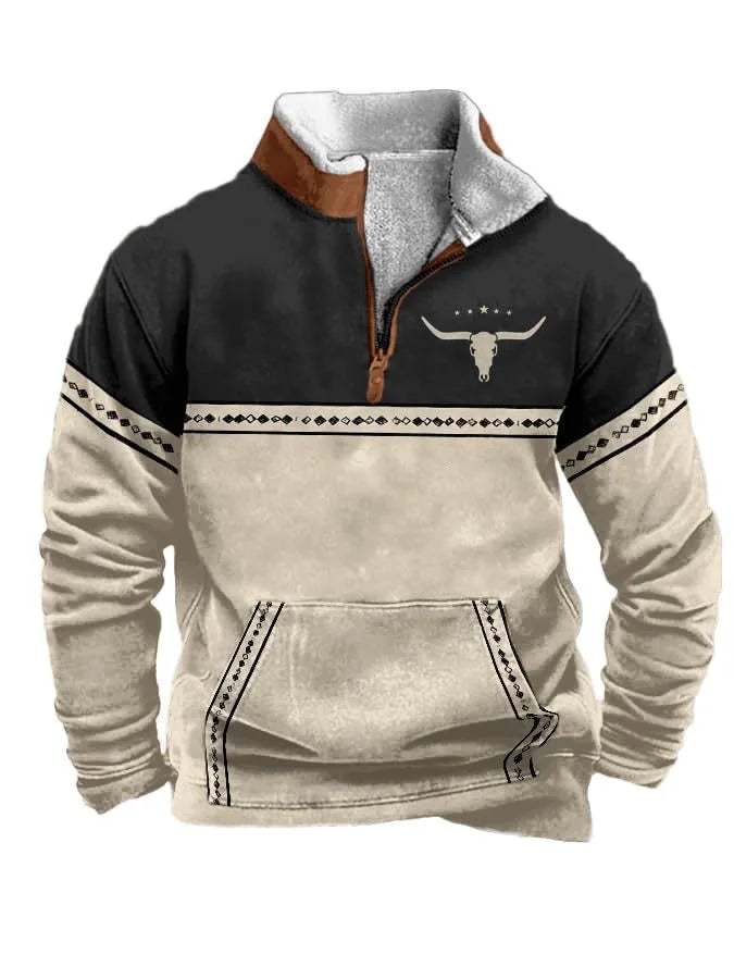 Vintage Western Hoodie  Aztec Cowboy Design