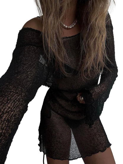 Women Bikini Cover-Ups Solid Color See-Through