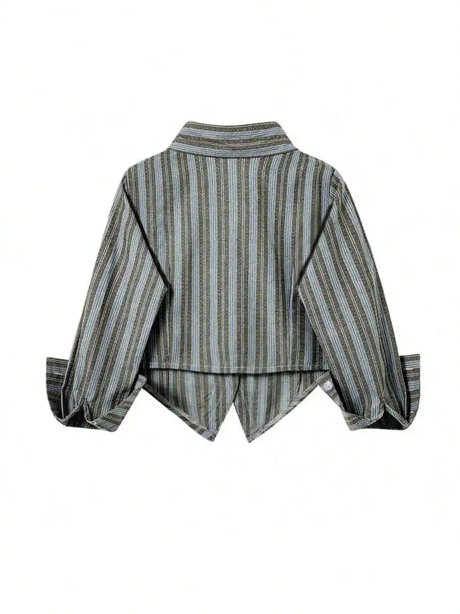 Women's Striped/White/Black Asymmetrical Shirt