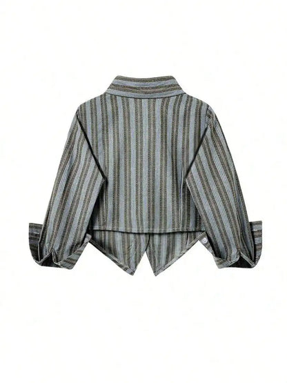 Women's Striped/White/Black Asymmetrical Shirt