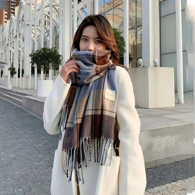 Checkered Scarf Women's Winter Scarves Cashmere Scarf