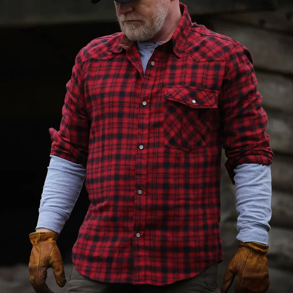 Plaid Checkered Brushed Casual Western Snap Shirt