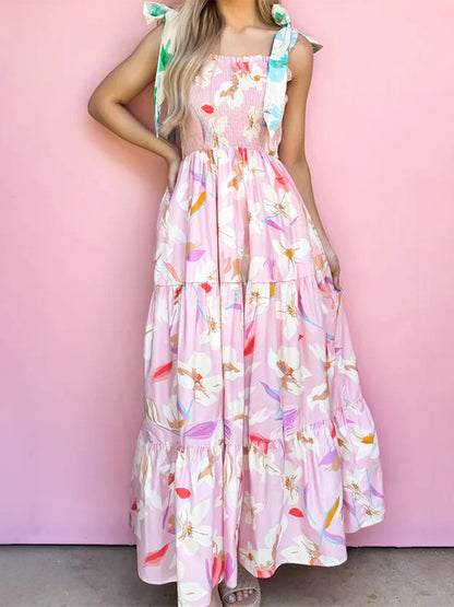 Women s Boho V-Neck Maxi Dress with Ruffle Hem