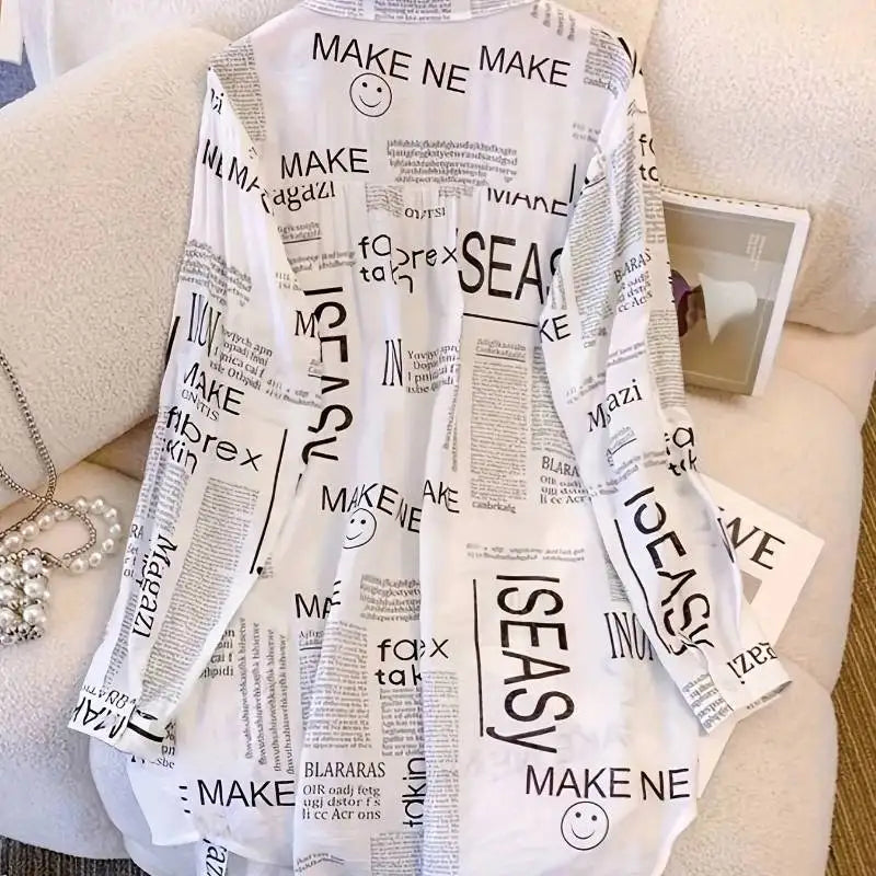 Plus Size Korean Letter Print Shirt Women