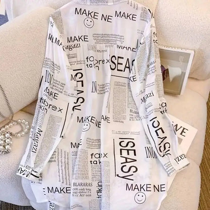 Plus Size Korean Letter Print Shirt Women