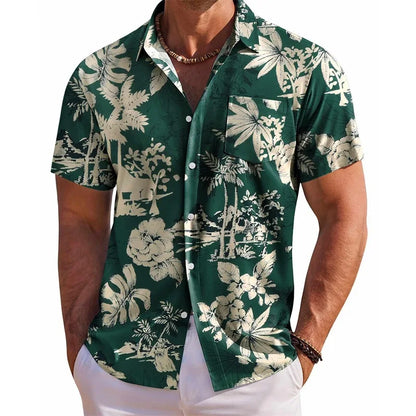 Men s Floral Print Short Sleeve Button Down Shirt
