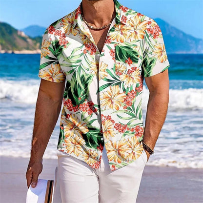 Men s Floral Print Short Sleeve Button Down Shirt