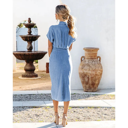 BWQ Denim Dress Women Short Sleeve