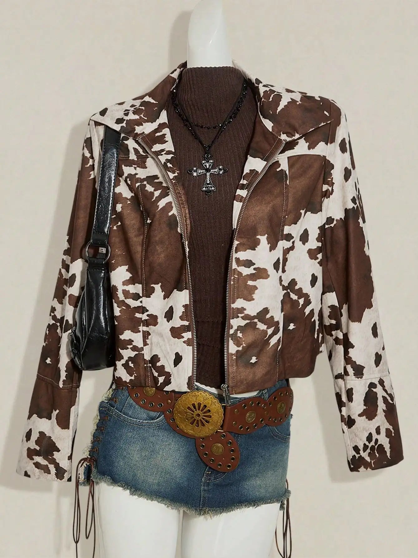Women's Western Cow Print Zip-Up Jacket