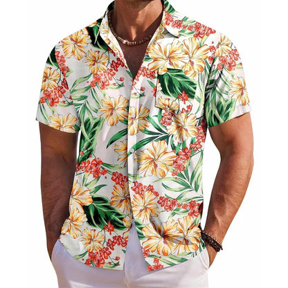 Men s Floral Print Short Sleeve Button Down Shirt