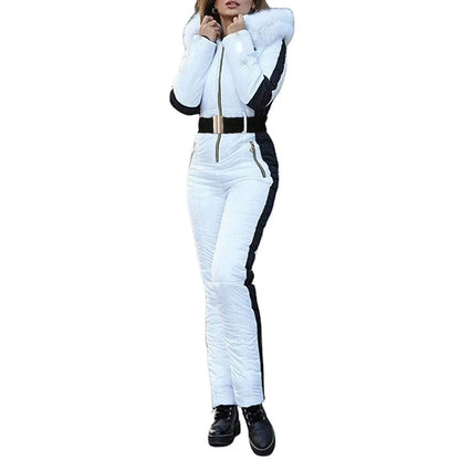 Women One-Piece Ski Suit Winter Snowboard Jumpsuit Waterproof Windproof Thicken Hooded Outdoor Sport Wear For Mountain Hiking