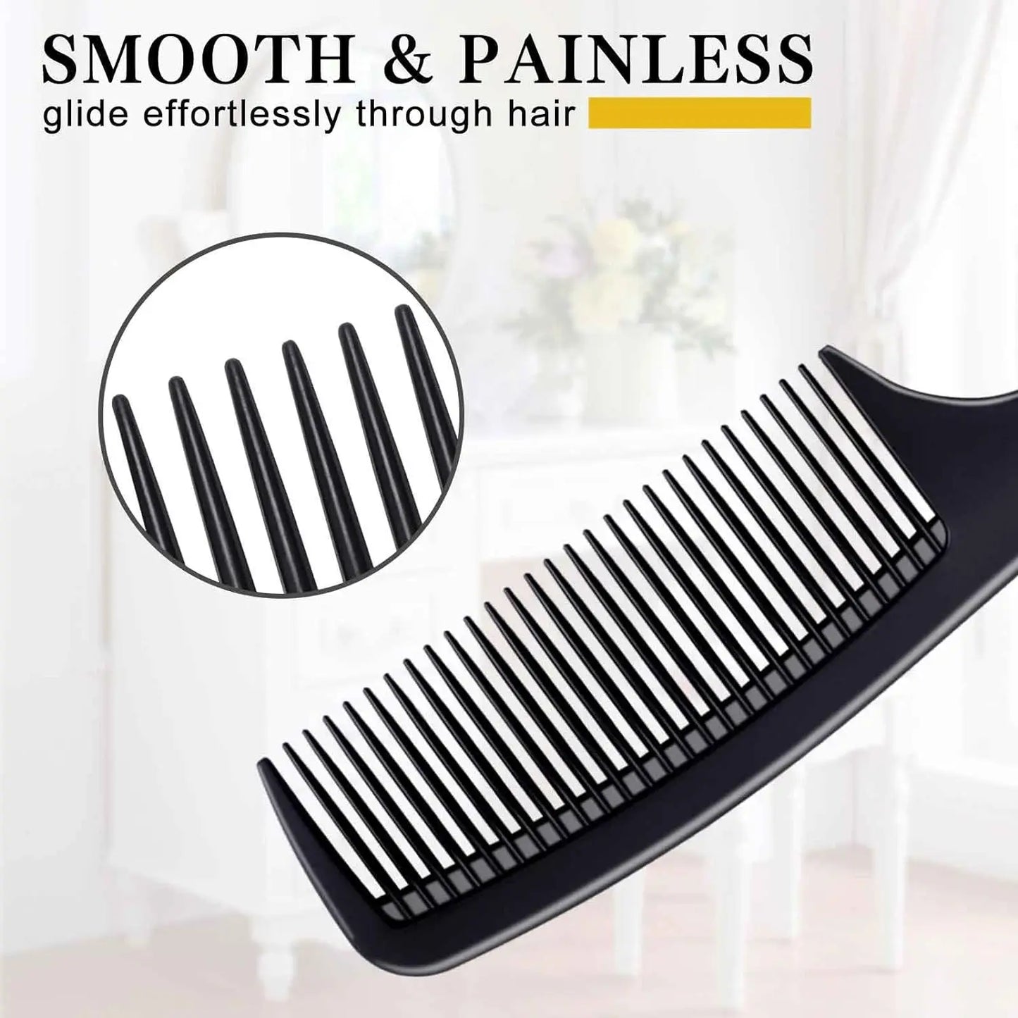 4 Pieces Combs for Women and Man, Premium Black Carbon Fiber Hair Comb Set for Teasing and Parting, Combs for Hair Stylists.