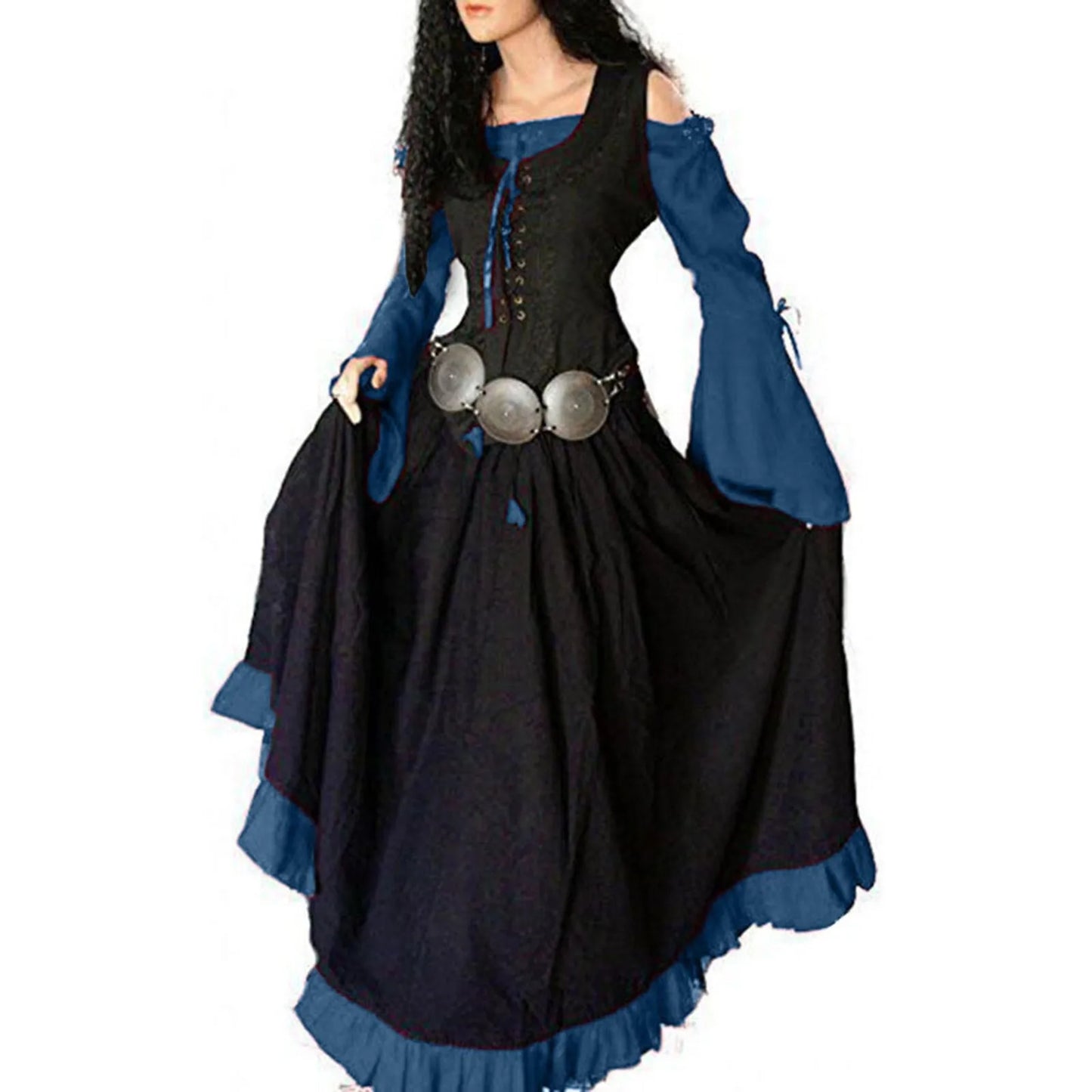 Women'S Medieval Retro Gothic Punk Dress Women Off Shoulder Vintage Dresses Drawstring Girdling Gothic Dress Ropa Europea