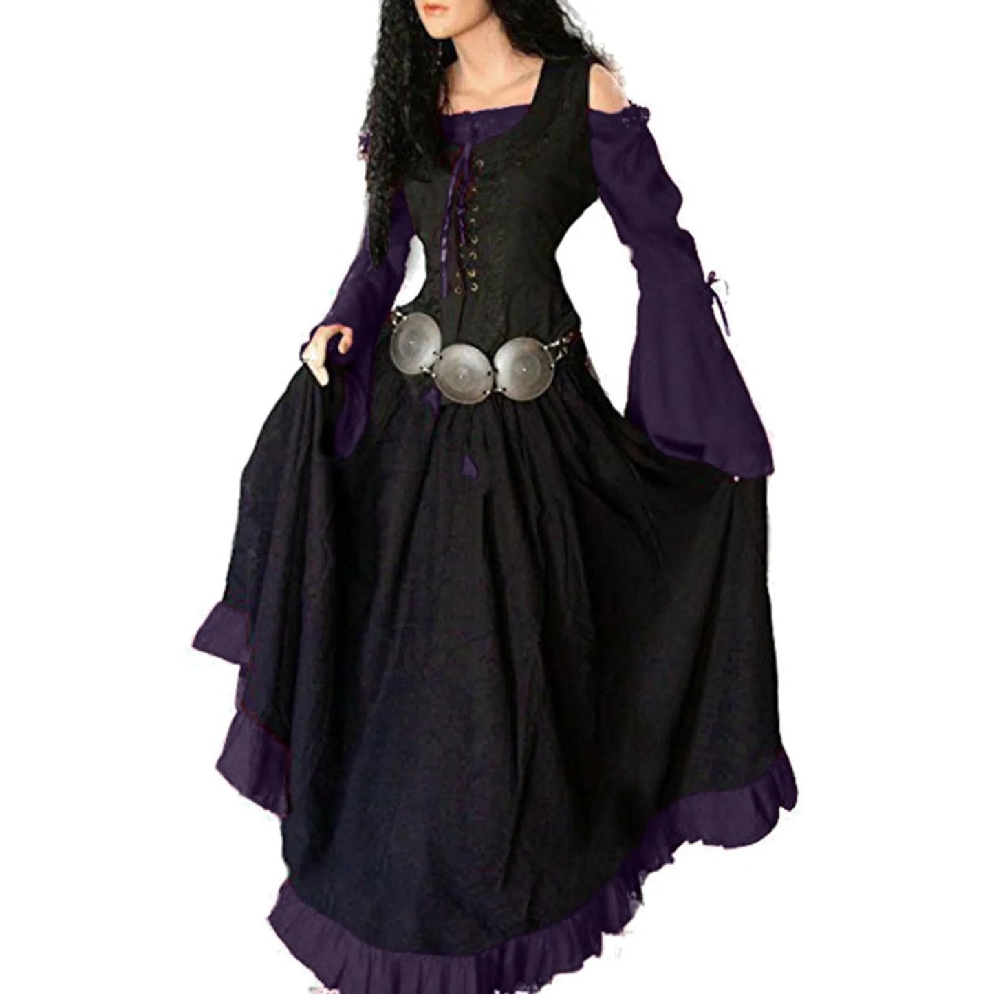 Women'S Medieval Retro Gothic Punk Dress Women Off Shoulder Vintage Dresses Drawstring Girdling Gothic Dress Ropa Europea