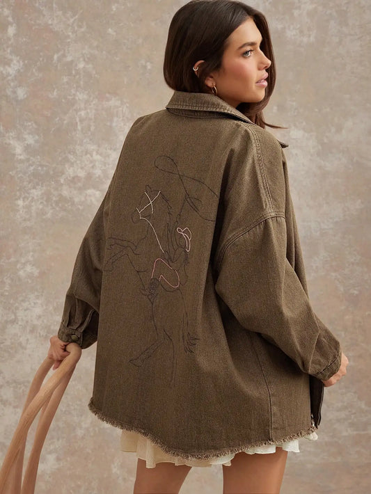 Western Cowgirl Embroidered Denim Jacket for Women