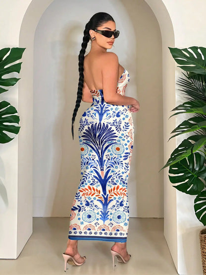 Bohemian Floral Print Maxi Beach Casual Dress