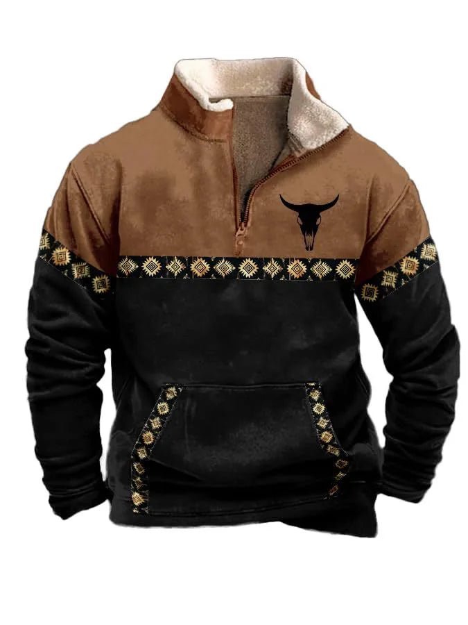 Vintage Western Hoodie  Aztec Cowboy Design