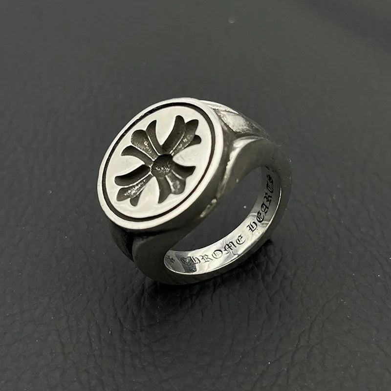 S925 Sterling Silver Retro Floral Seal Ring,