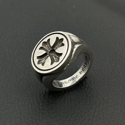 S925 Sterling Silver Retro Floral Seal Ring,