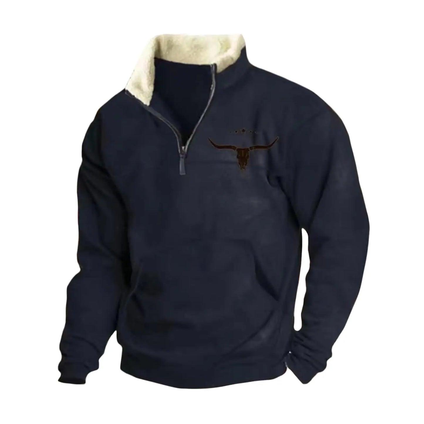 Aztec Cowboy Mens Hoodie Vintage Graphic Western Hoodies for Men Casual Long Sleeve Half Zip Pullover with Pocket Menswear Styli