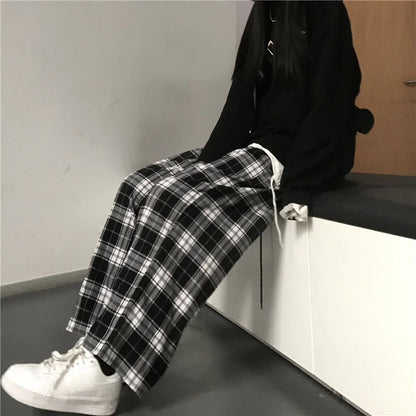 Oversize Women Sweatpants Fashion Black Plaid Casual